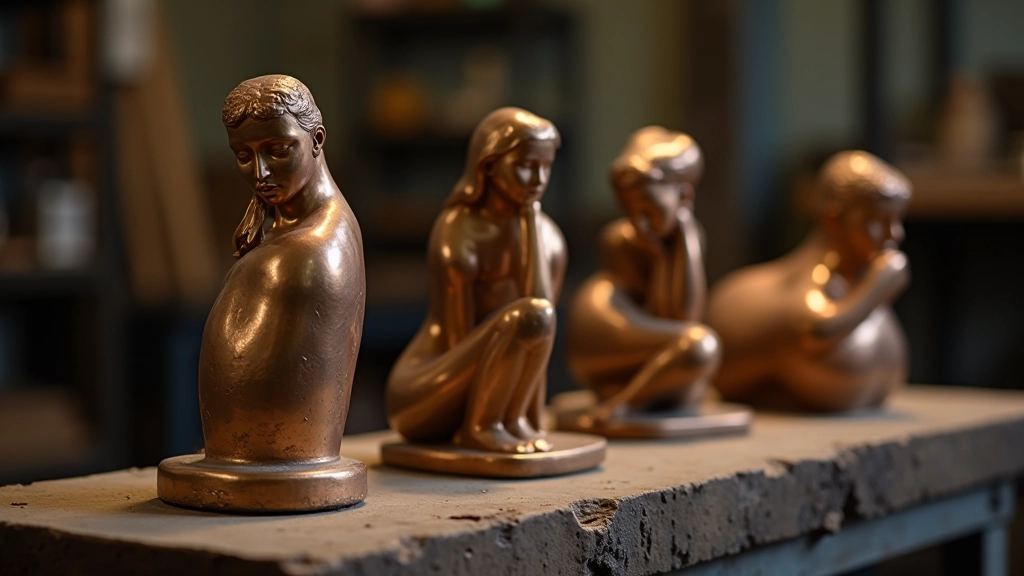 Bronze sculpture pieces cooling after casting in professional foundry workshop