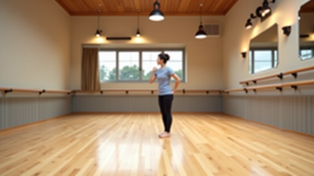 Bright dance studio with sprung wooden floor, large mirrors, and professional lighting