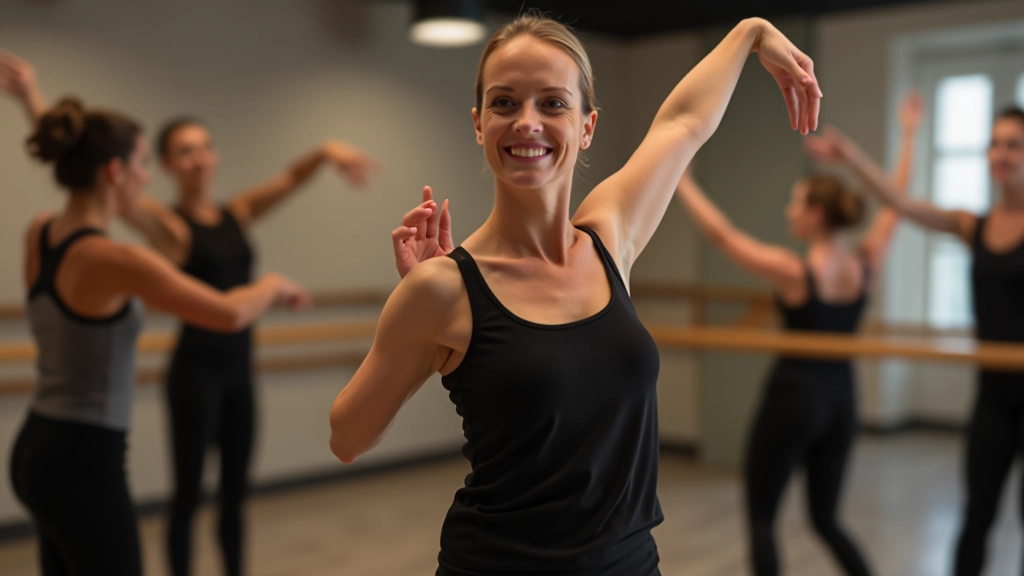 Dance instructor demonstrating hip movement to a group of students in a studio