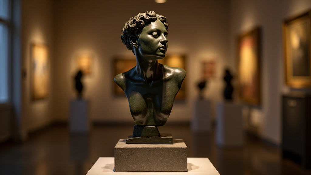 Finished bronze sculpture displayed with warm gallery lighting, showing completed patina and fine details