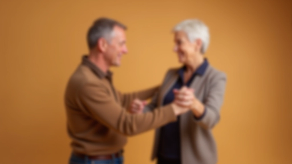 Mature couple practicing bachata dance moves, focusing on posture and connection