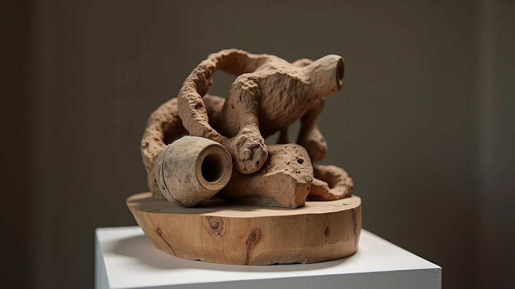 Mixed media sculpture combining multiple materials and techniques in cohesive artistic composition