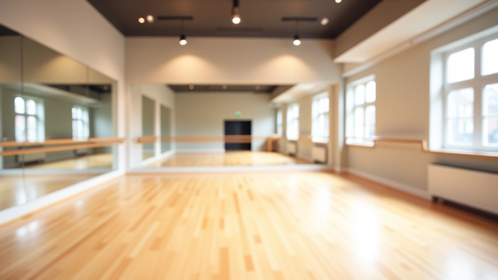 Tallinn community center interior with wooden dance floor and mirrors on the walls